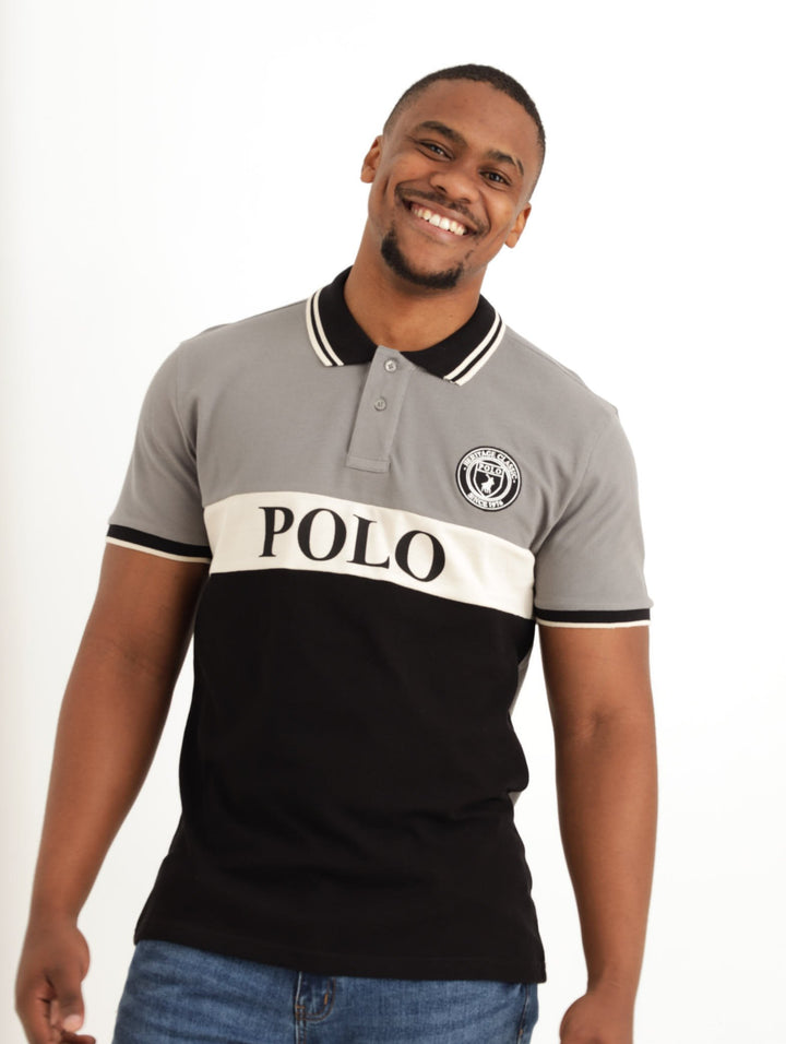 Men's Front Chest Logo Stripe Golfer - Grey