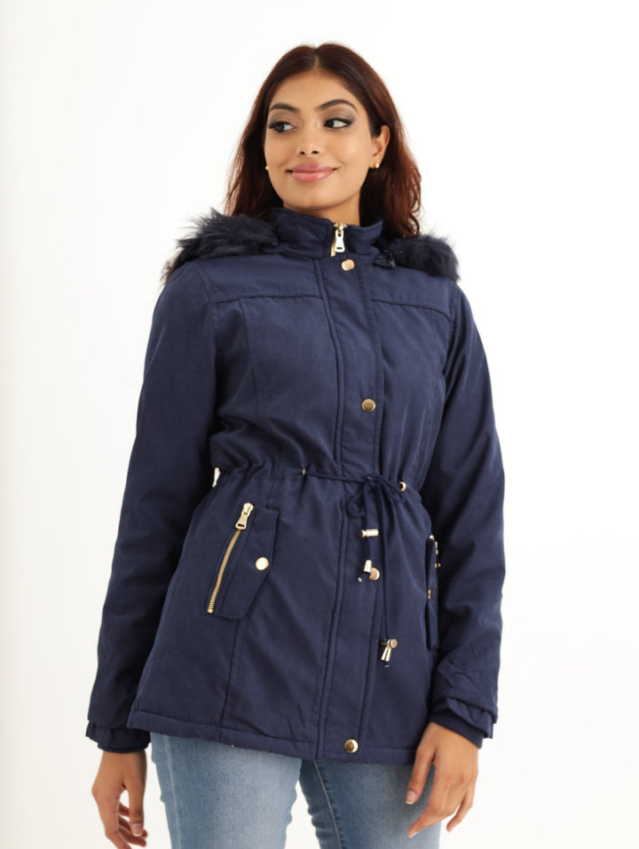 Ladies Padded Parker Jacket - Navy