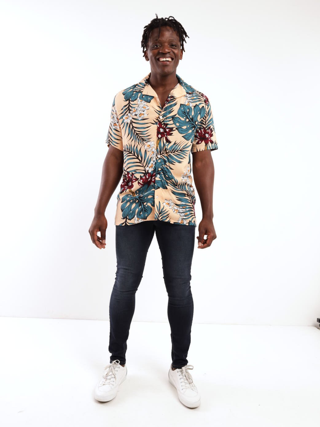 Men's Short Sleeve Viscose Print Shirt - Peach