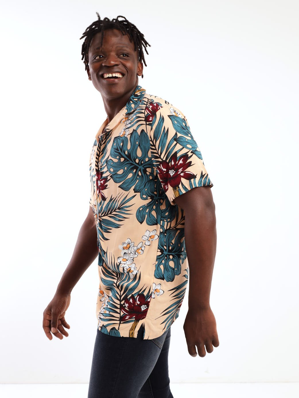 Men's Short Sleeve Viscose Print Shirt - Peach