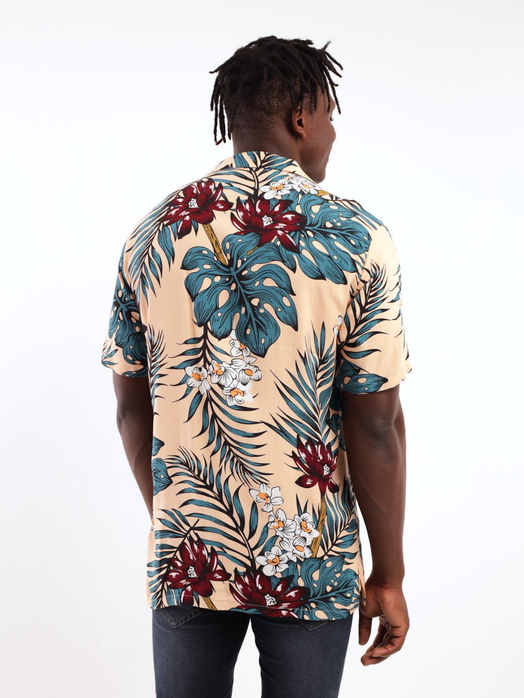 Men's Short Sleeve Viscose Print Shirt - Peach