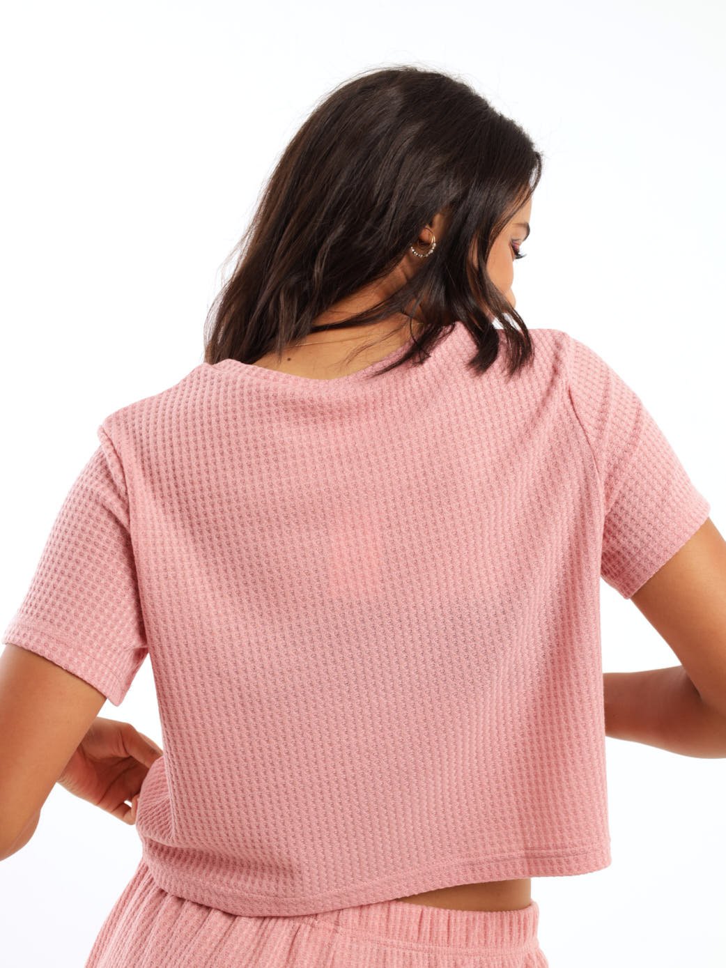 Ladies Waffle Frill Top - Peach