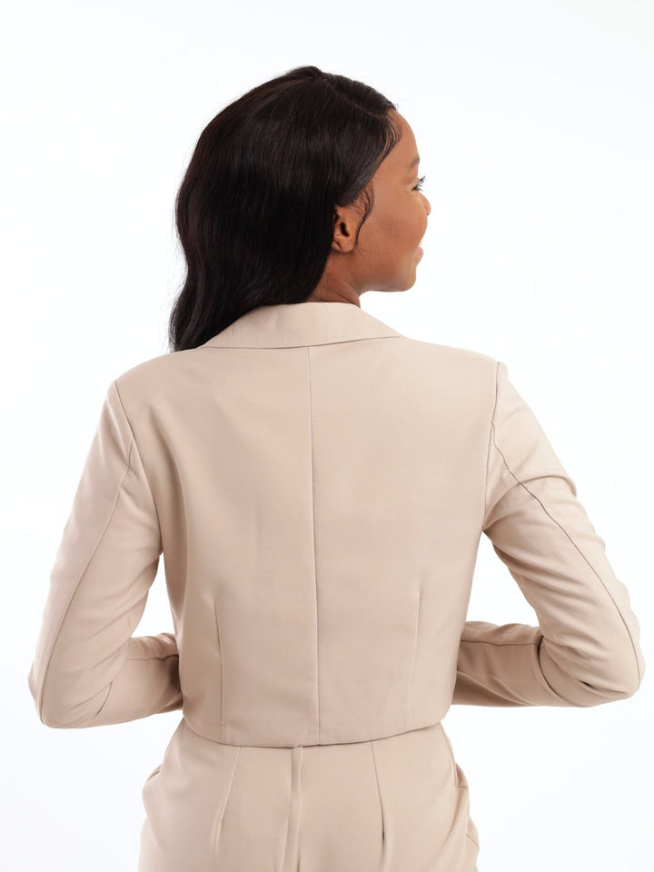 Ladies Slit Sleeve Cropped Blazer - Stone