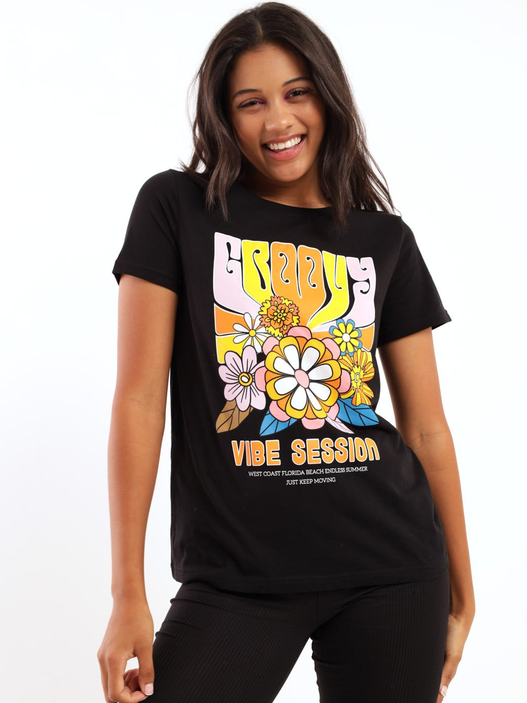 Ladies Printed Hippy Regular Top - Black