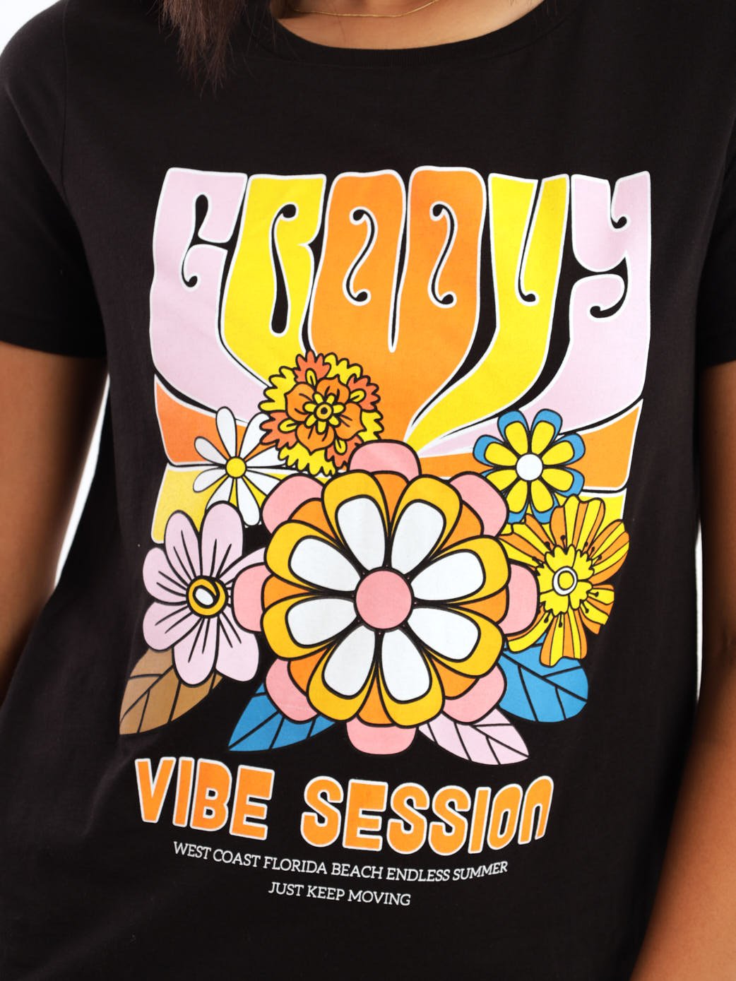 Ladies Printed Hippy Regular Top - Black