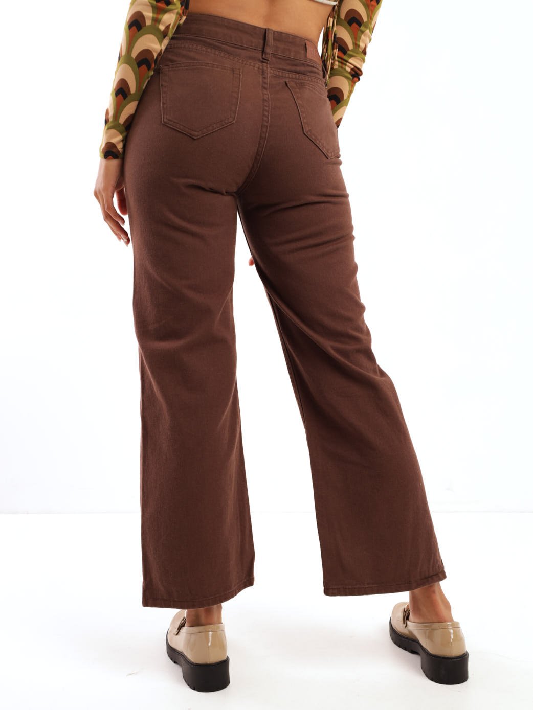 Ladies Brown 90'S Wideleg Split Hem Denim Jean