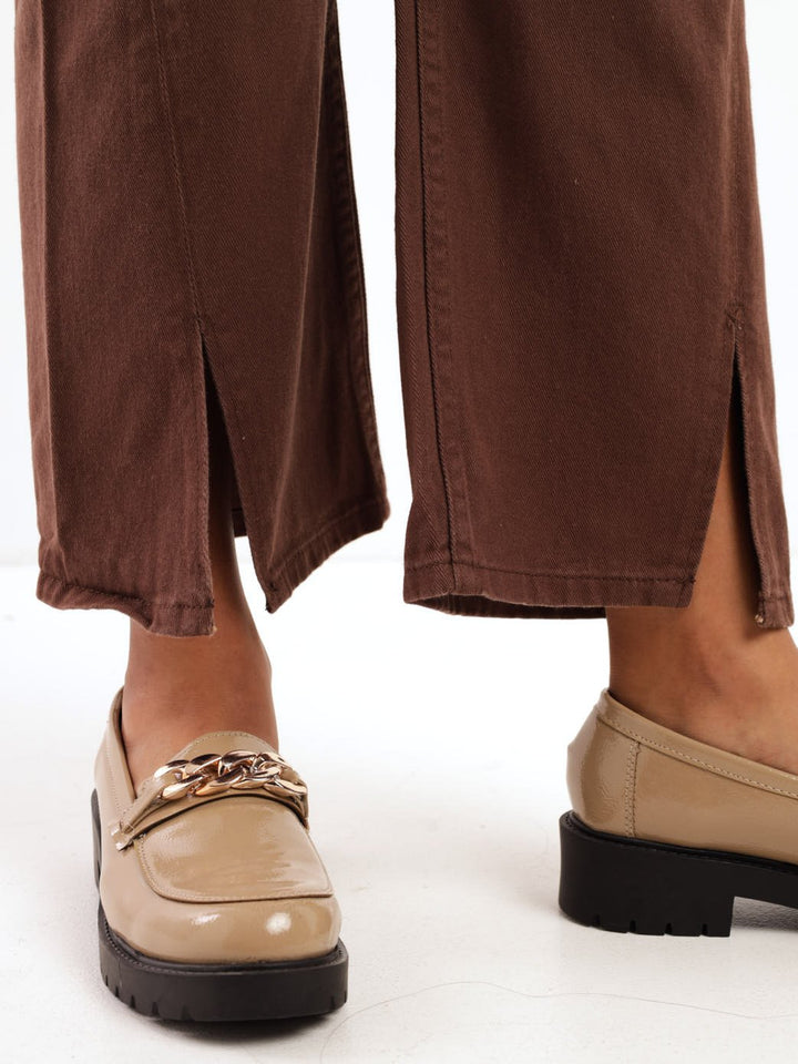 Ladies Brown 90'S Wideleg Split Hem Denim Jean