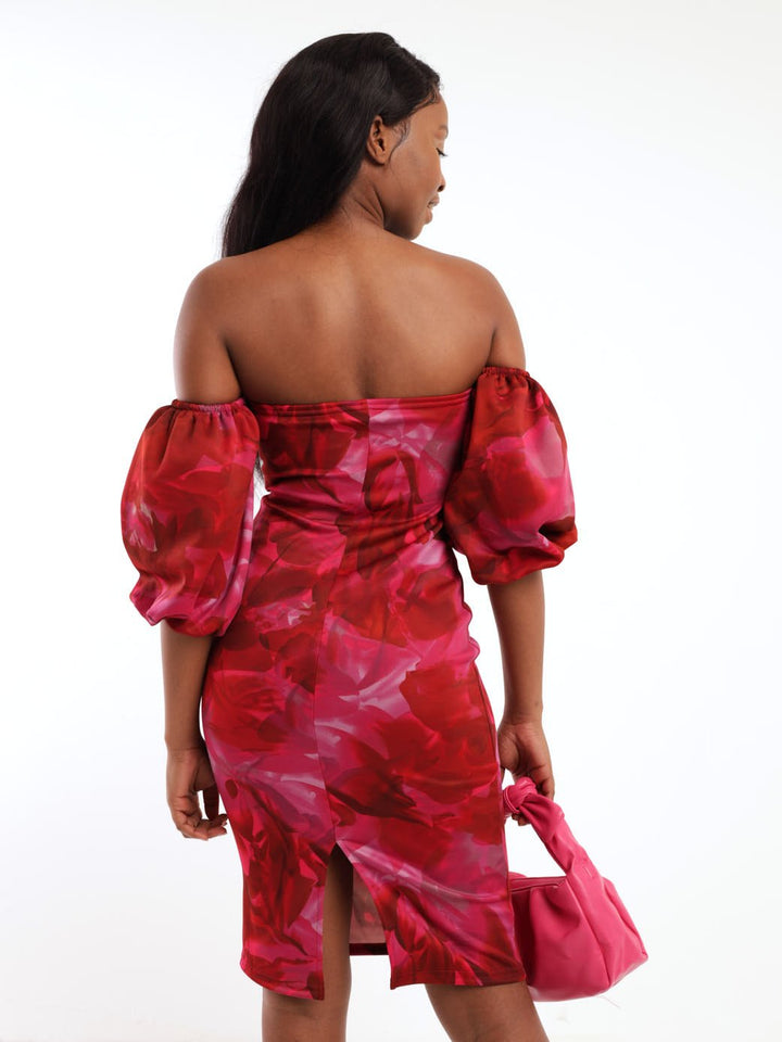 Ladies Off The Shoulder Bold Printed Bodycon Dress