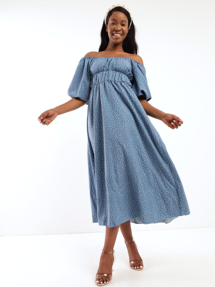 Ladies Fit & Flare Puff Sleeve Maxi Dress