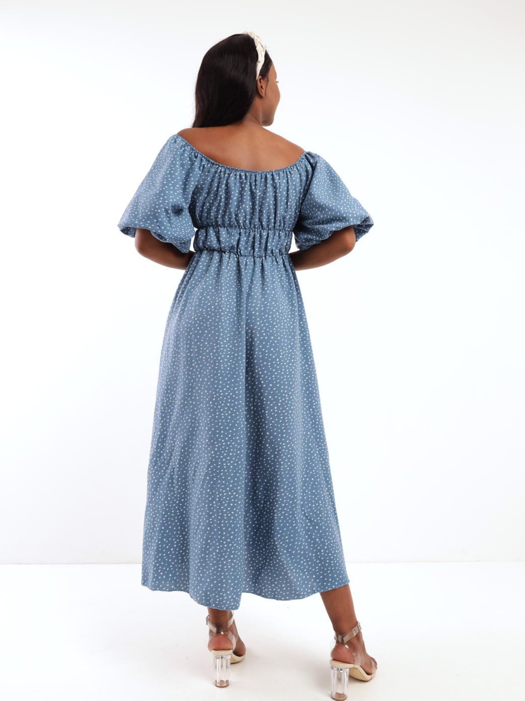 Ladies Fit & Flare Puff Sleeve Maxi Dress