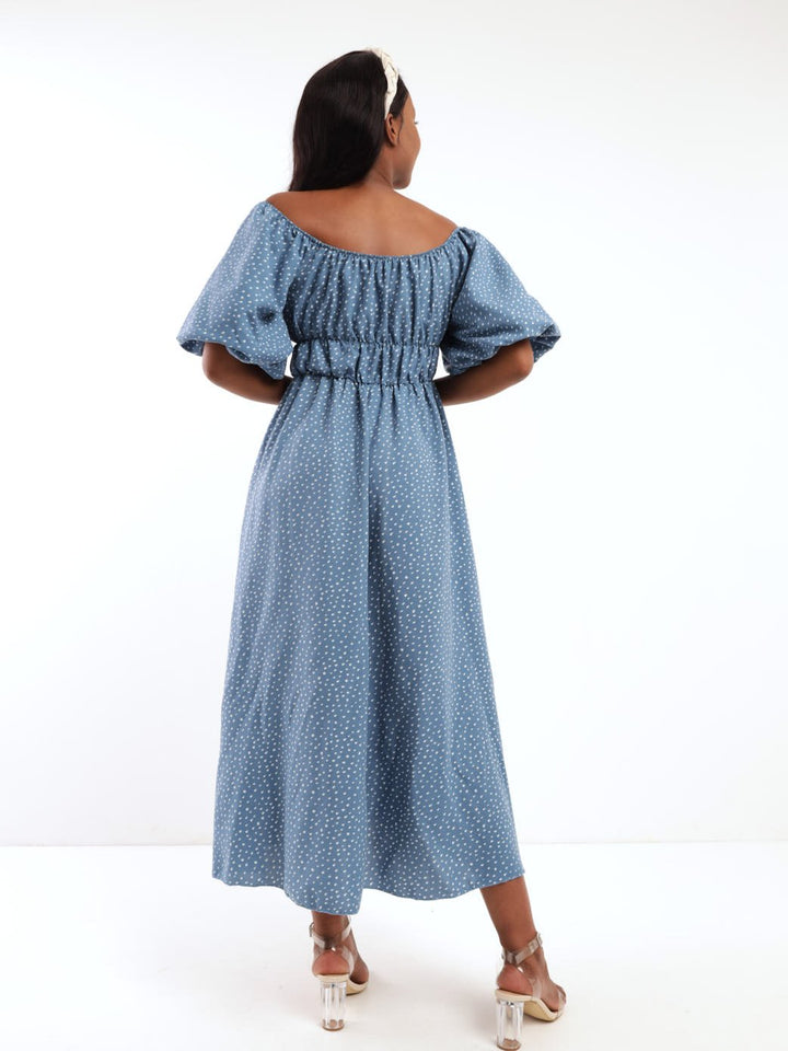 Ladies Fit & Flare Puff Sleeve Maxi Dress