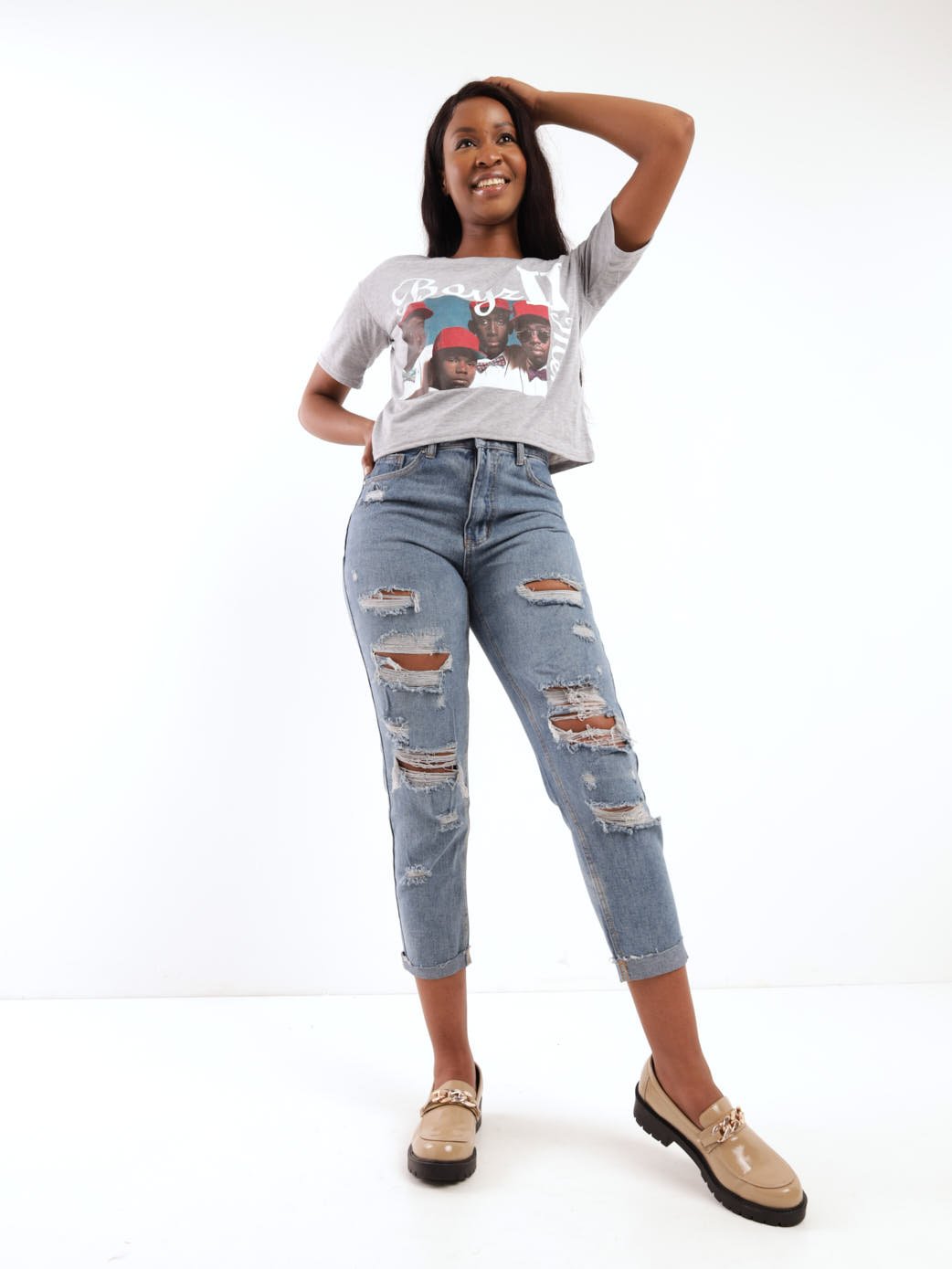 Ladies Boys To Men Tee - Grey Melange