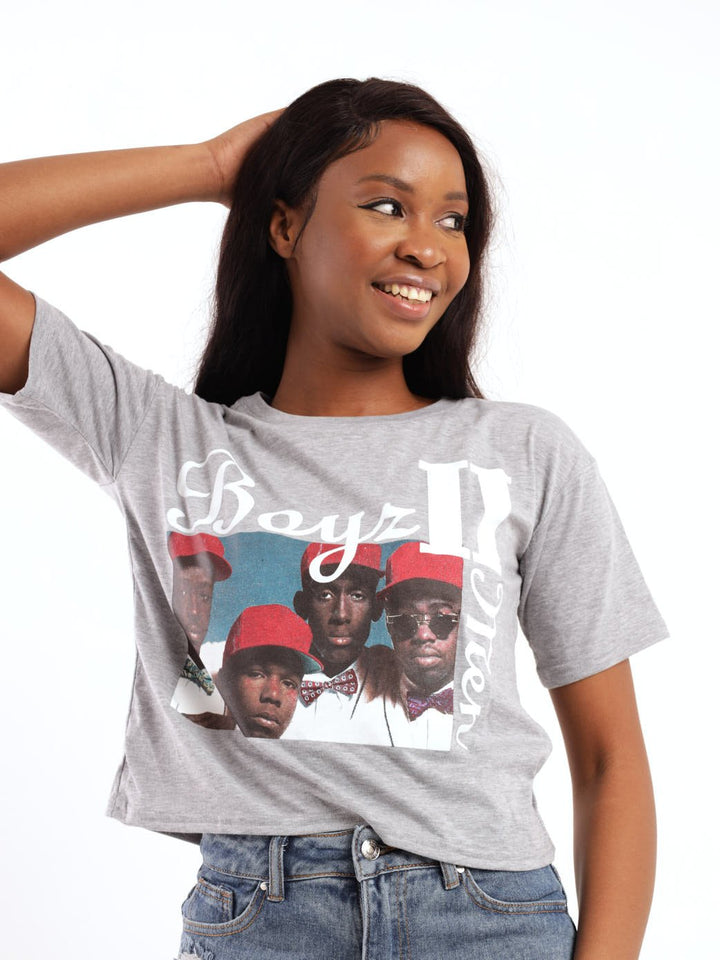 Ladies Boys To Men Tee - Grey Melange