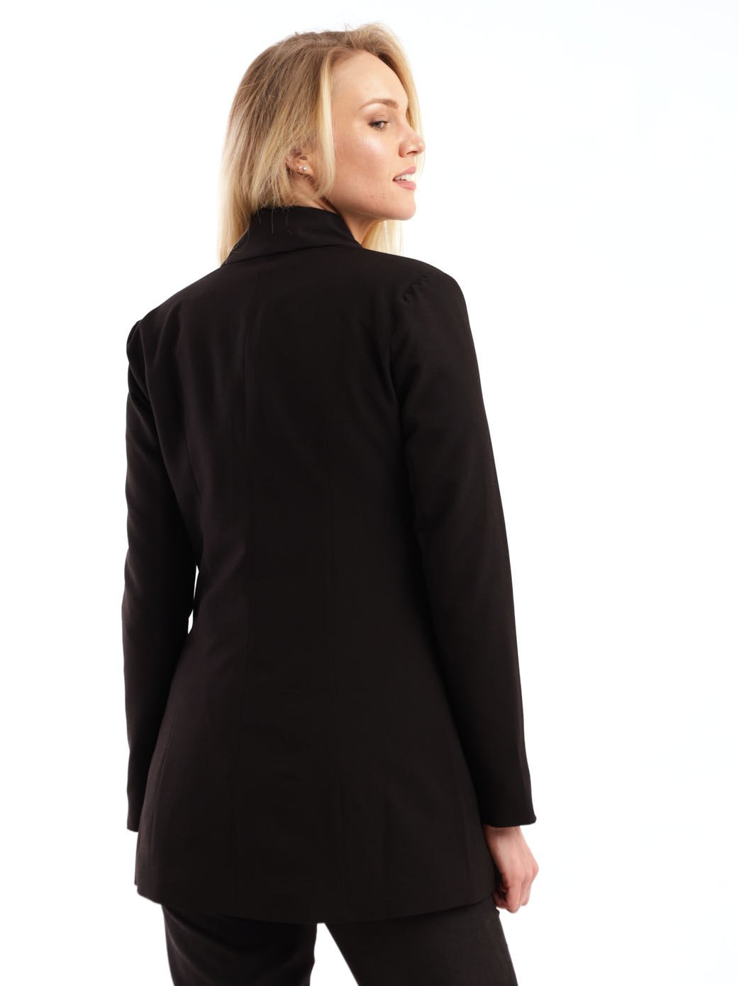 Ladies Longer Length Double Breasted Blazer - Black