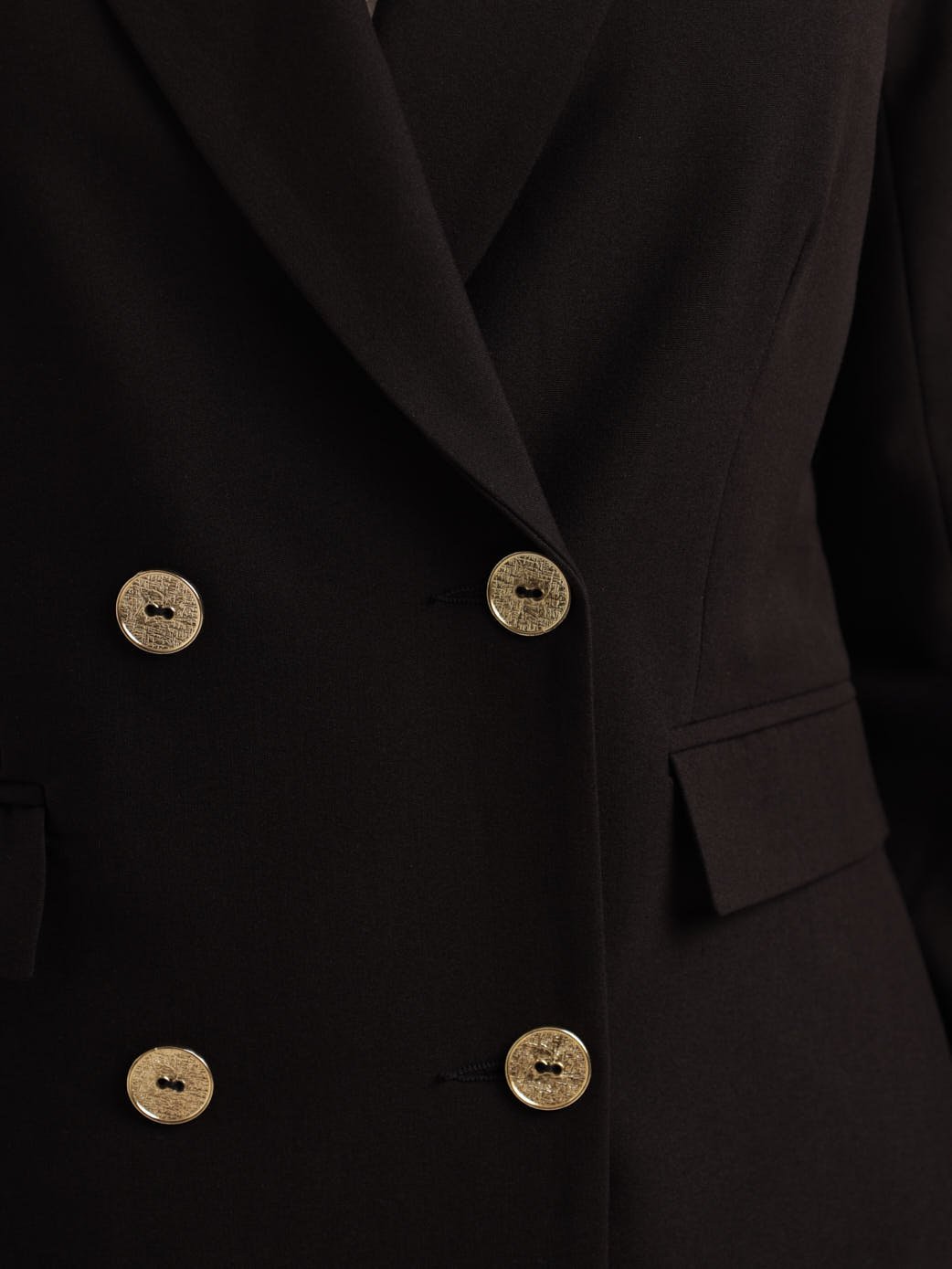 Ladies Longer Length Double Breasted Blazer - Black