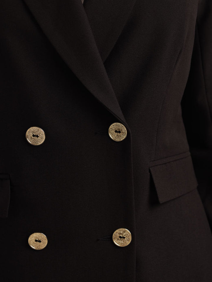 Ladies Longer Length Double Breasted Blazer - Black