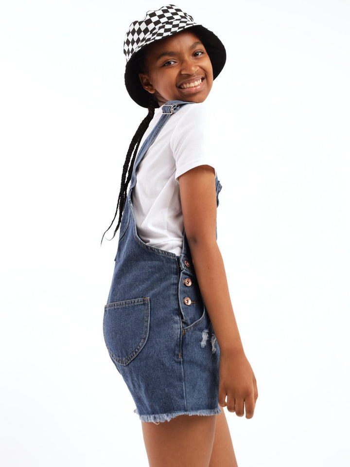 Girls Denim Dungaree - Dark Blue