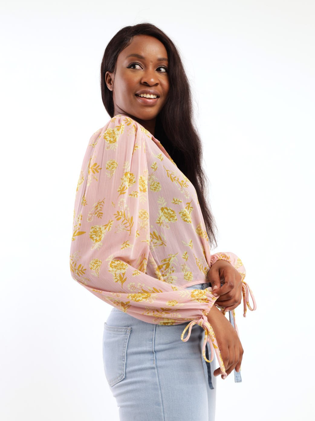 Ladies Bell Sleeve Button Through Blouse - Floral