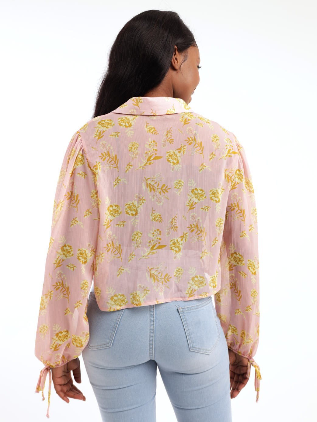 Ladies Bell Sleeve Button Through Blouse - Floral