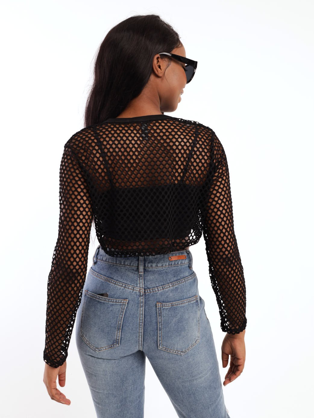 Ladies Long Sleeve Crop Top - Black