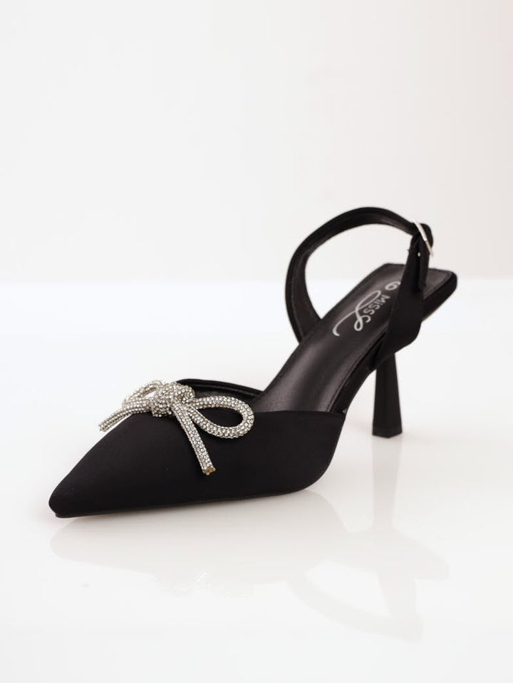 Ladies Mid Shaped Stiletto Heel Slingback Court - Black