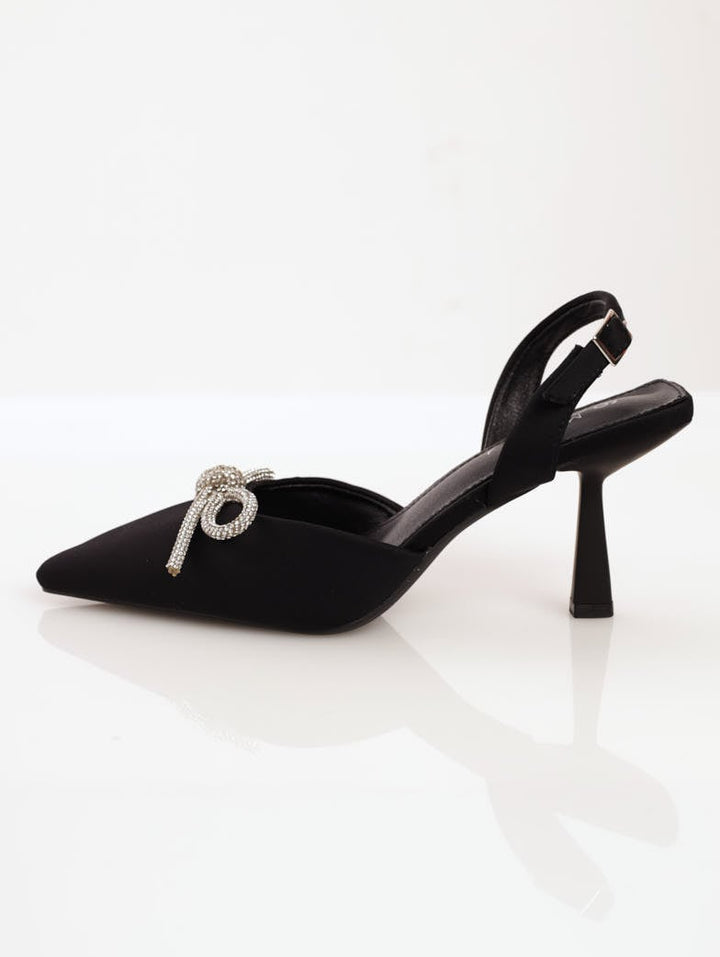Ladies Mid Shaped Stiletto Heel Slingback Court - Black