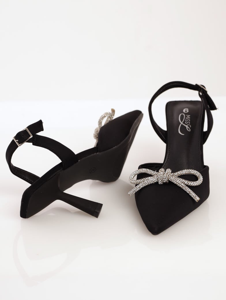 Ladies Mid Shaped Stiletto Heel Slingback Court - Black