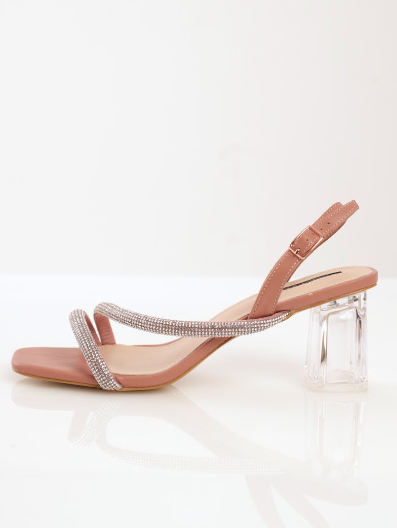 Ladies High Perspex Block Heel - Rose Gold
