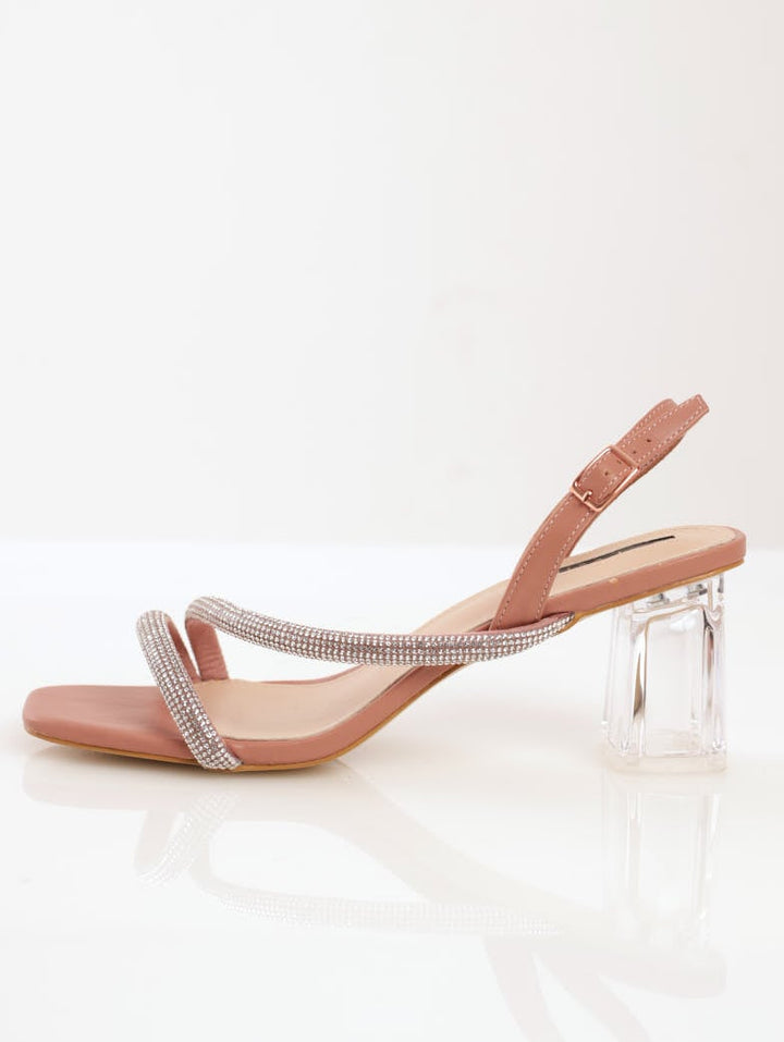 Ladies High Perspex Block Heel - Rose Gold