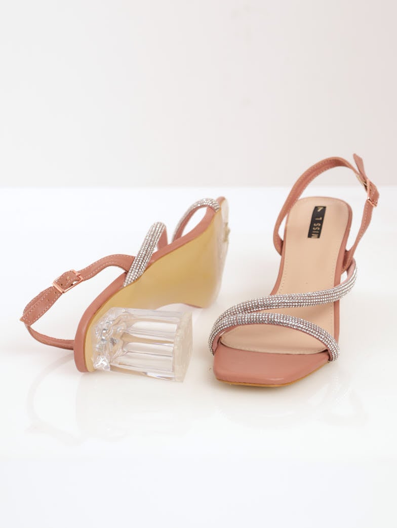 Ladies High Perspex Block Heel - Rose Gold