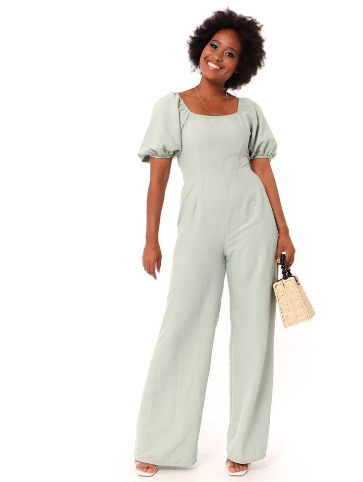 Ladies Lace Up Jumpsuit - Sage