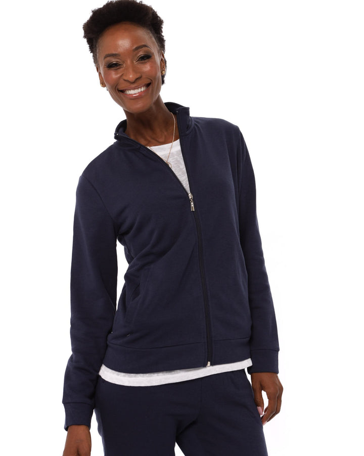Ladies Zip Through Track Top - Navy