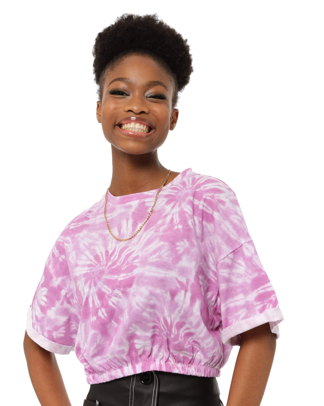 Ladies Elasticated Tie Dye Rotary Crop Top - Pink