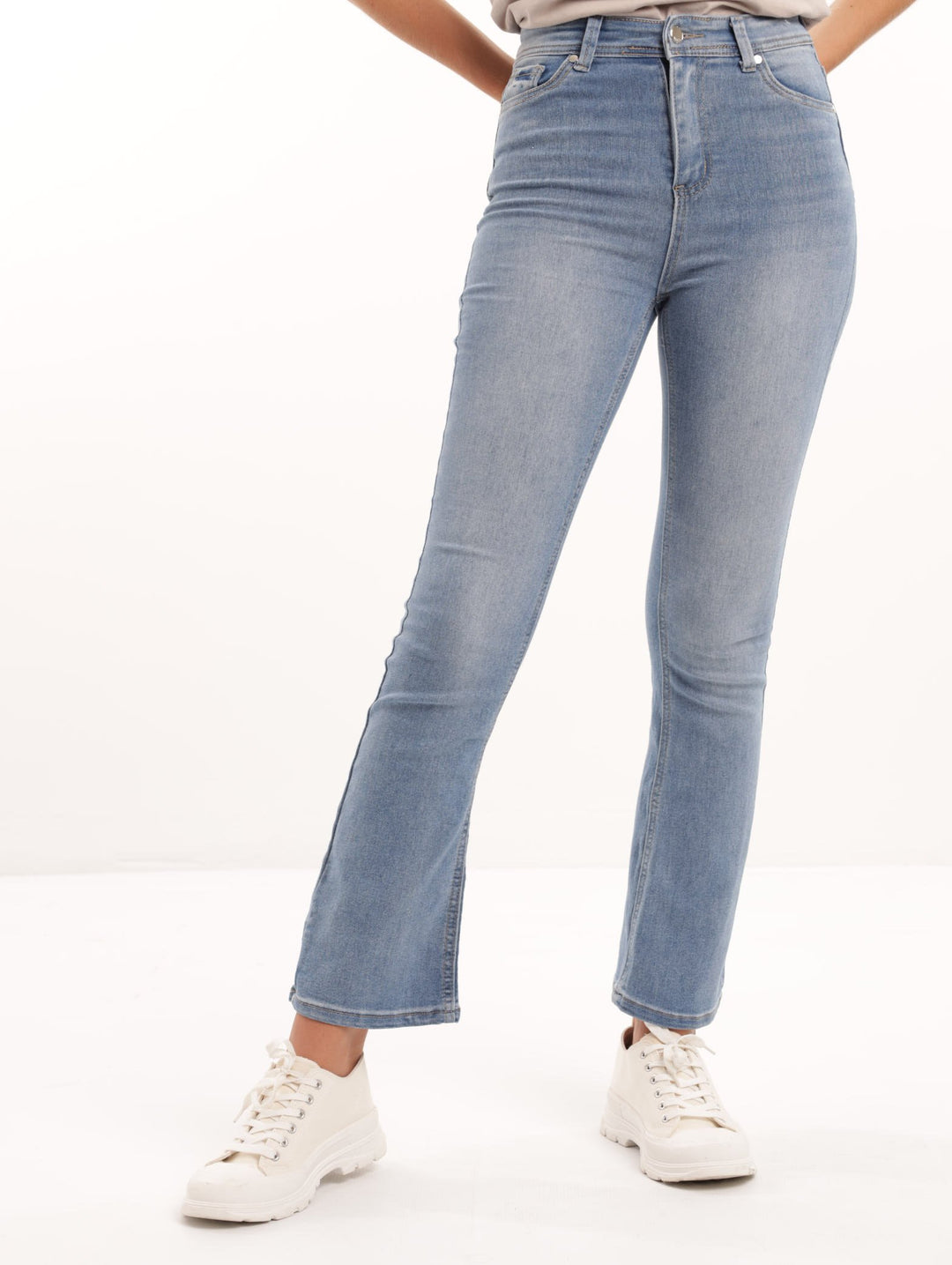 Ladies Stonewash High-Waist Flare Denim Jean