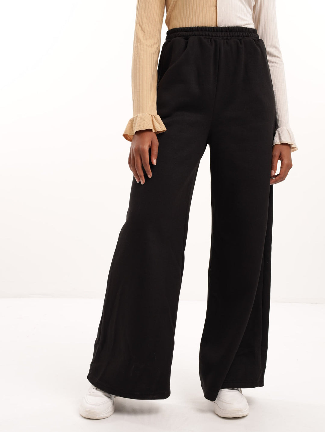 Ladies Wide Leg Fleece Pant - Black