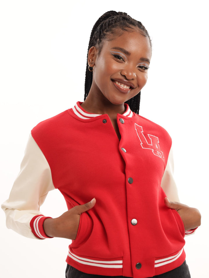 Ladies Baseball Bomber Jacket - Red