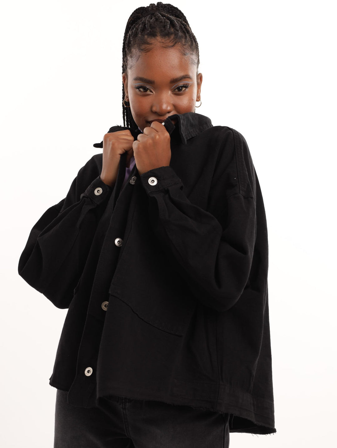 Ladies Drop Shoulder Denim Jacket - Black