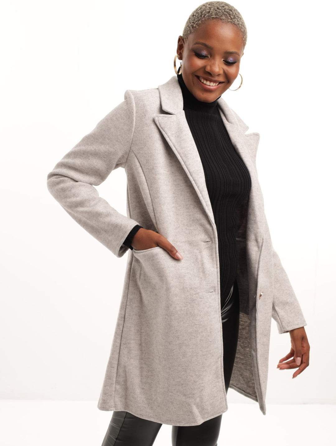 Ladies Unlined Blazer Coat - Grey Melange