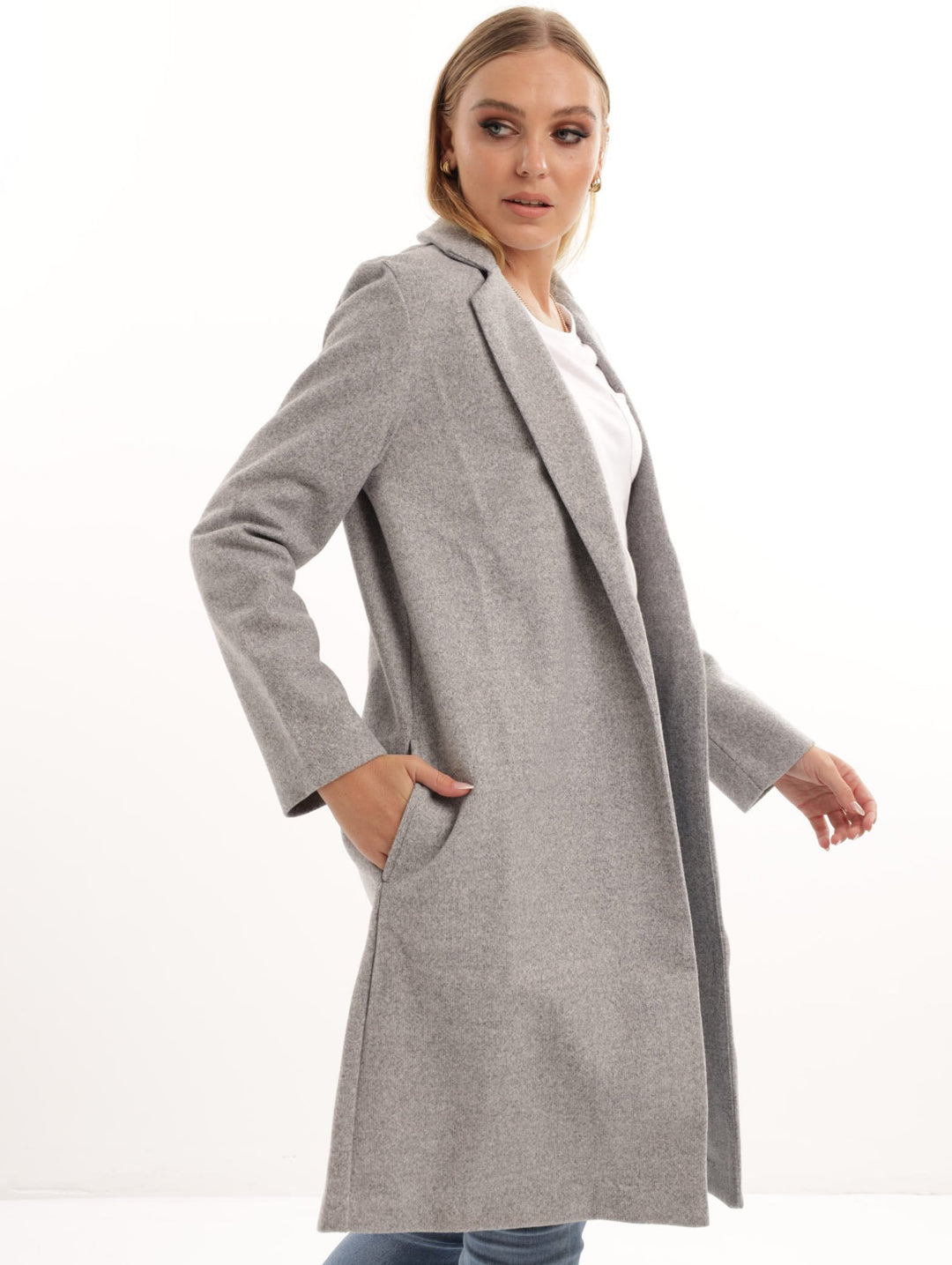 Ladies Unlined Melton Duster Jacket - Grey Melange