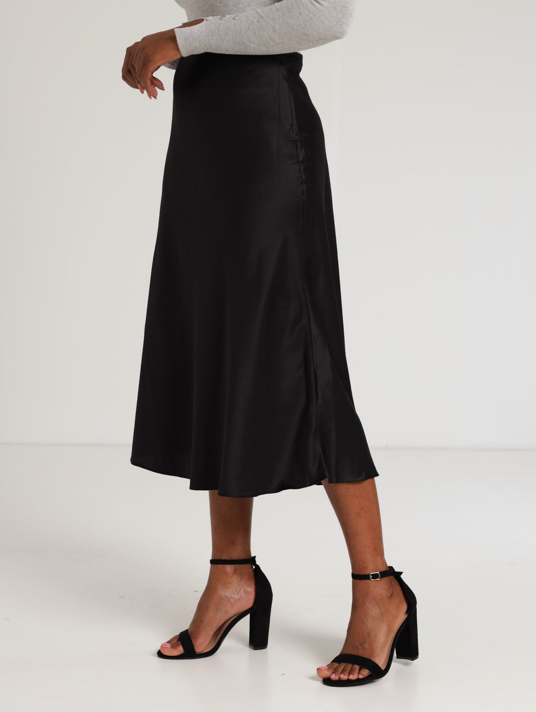 Ladies Bias Cut Satin Skirt - Black