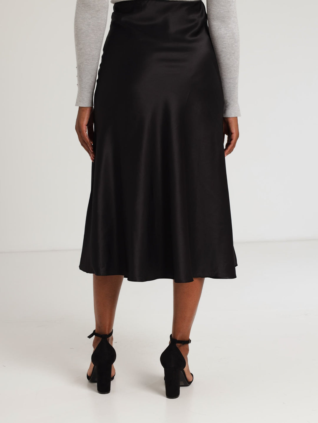 Ladies Bias Cut Satin Skirt - Black