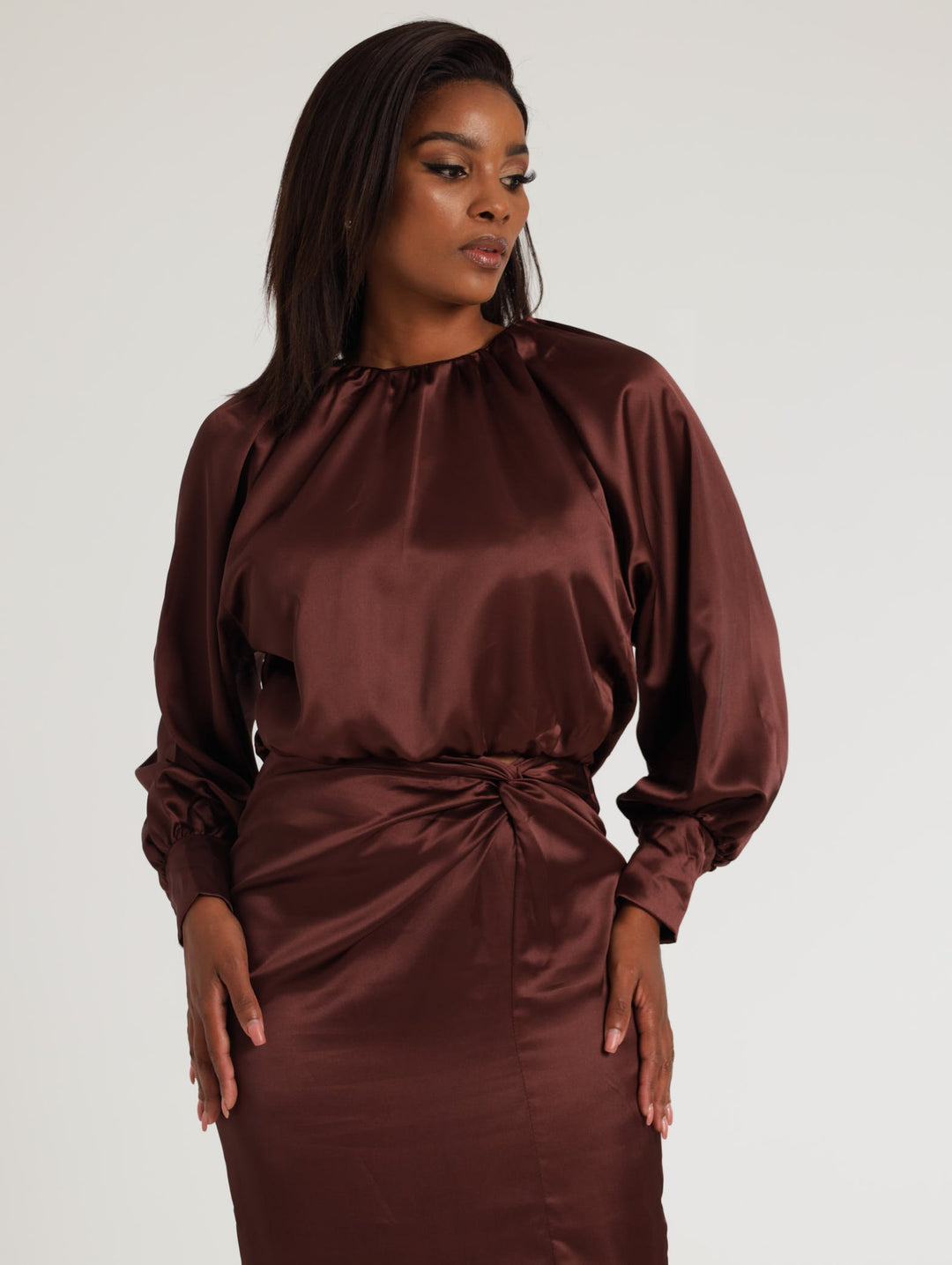 Ladies Satin Blouse - Rust