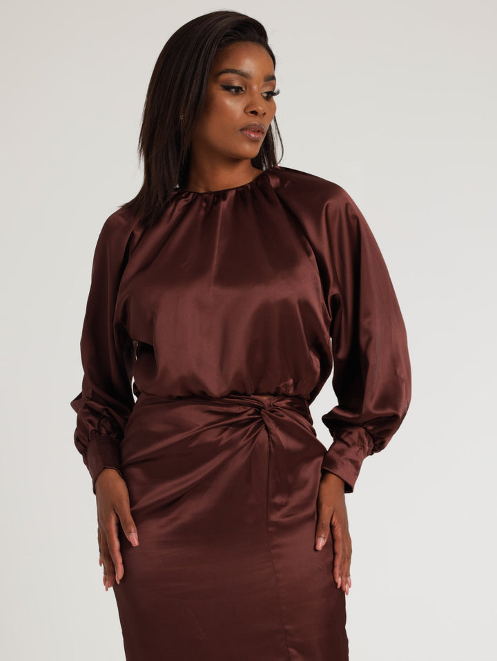 Ladies Satin Blouse - Rust