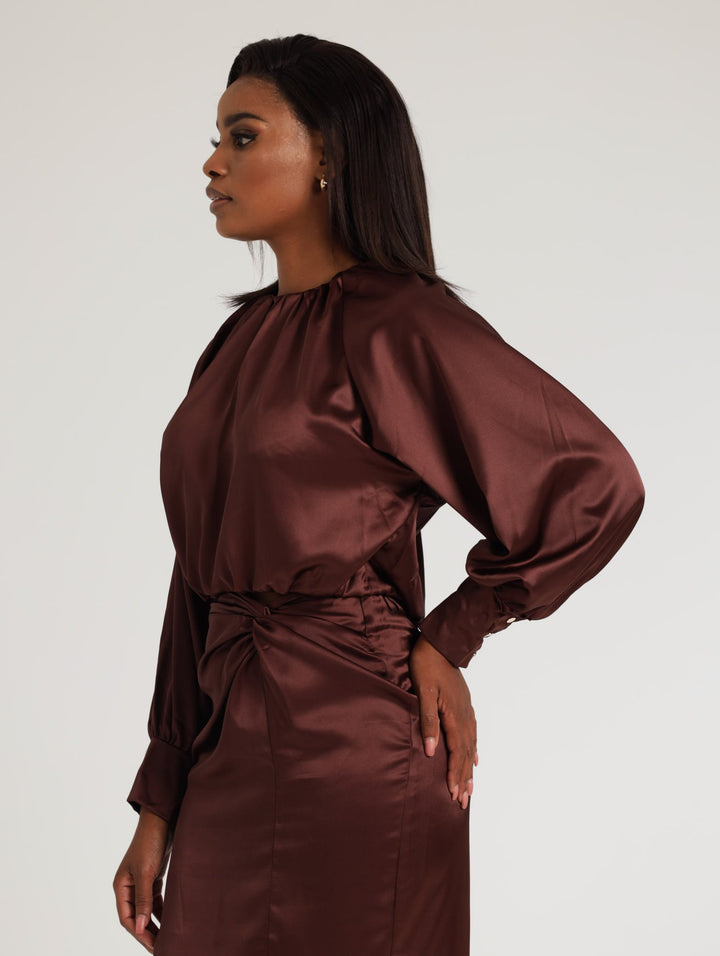 Ladies Satin Blouse - Rust