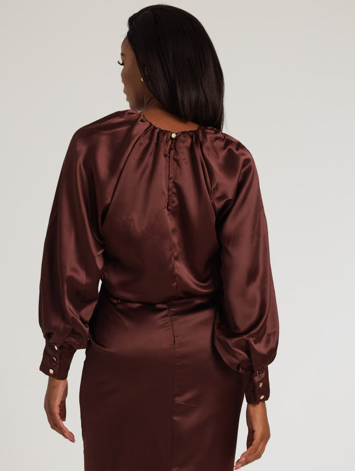 Ladies Satin Blouse - Rust
