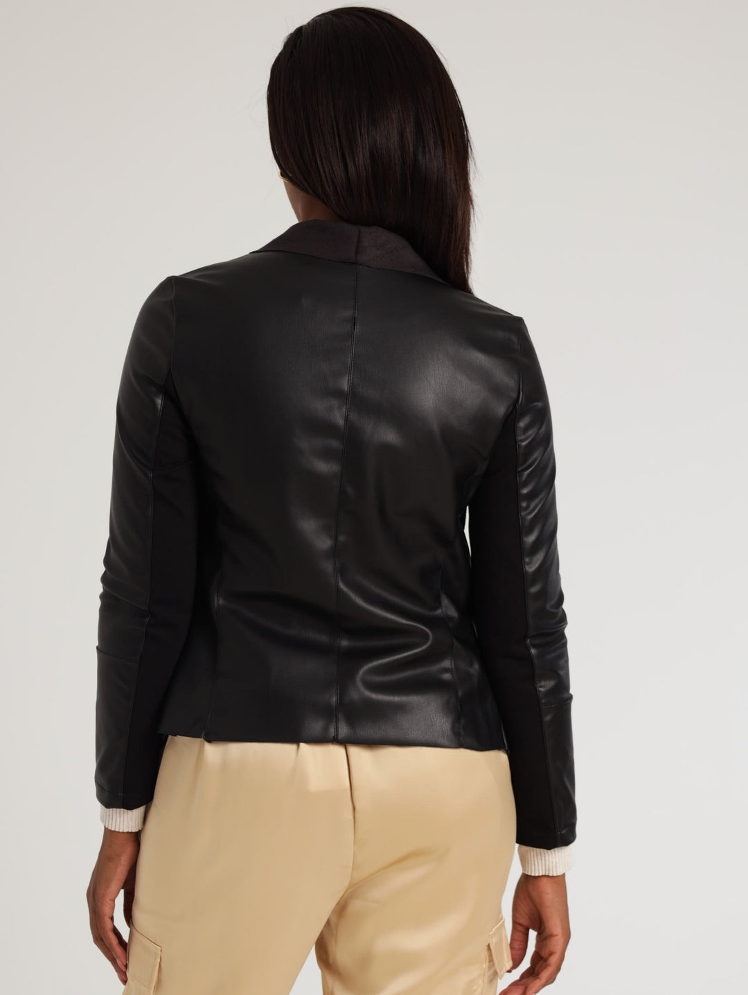 Ladies Faux Leather Waterfall Jacket - Black