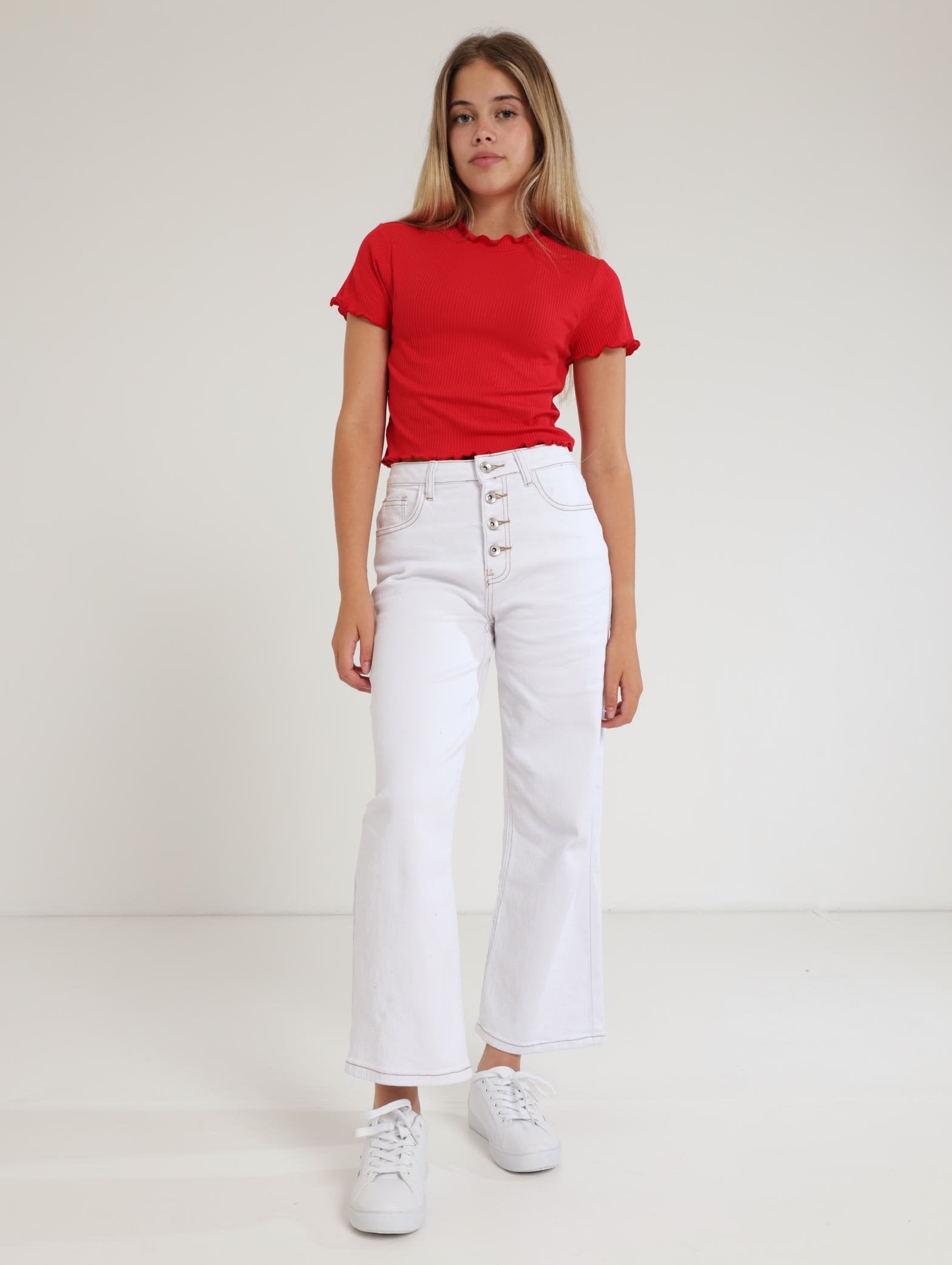 Girls Wide Leg Fash Denim Jean - WhiteGirls – Edgars