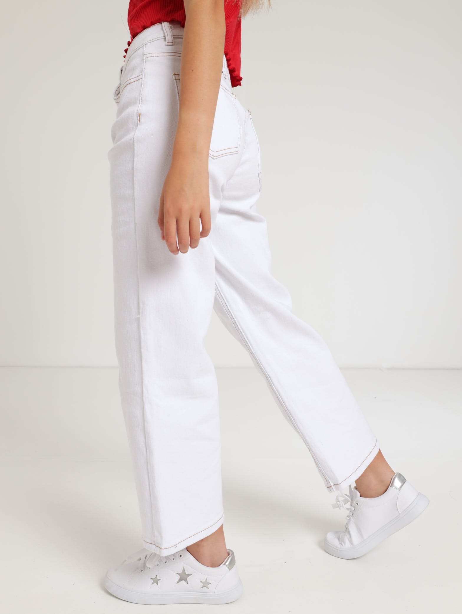 Girls Wide Leg Fash Denim Jean - WhiteGirls – Edgars