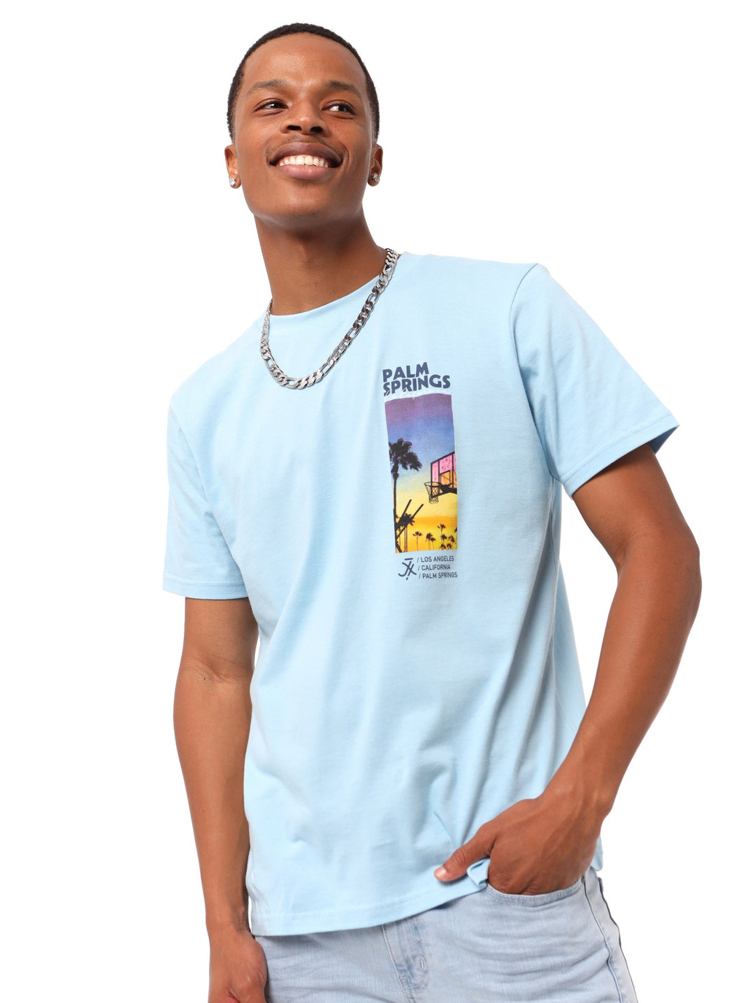Men's Palm Springs Front Block Tee - Light Blue