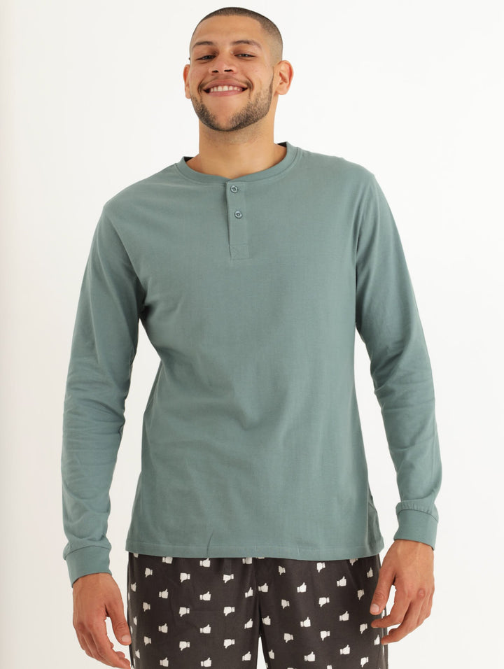 Men's Long Sleeve Henley Sleepwear - Green